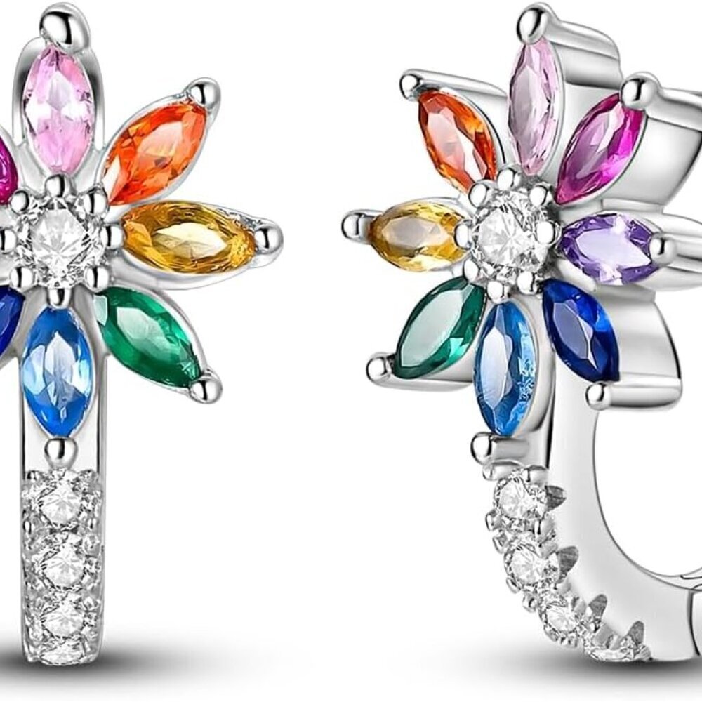 925 Sterling Silver Hoop Earrings Women Cubic Zirconia Jewelry Gift